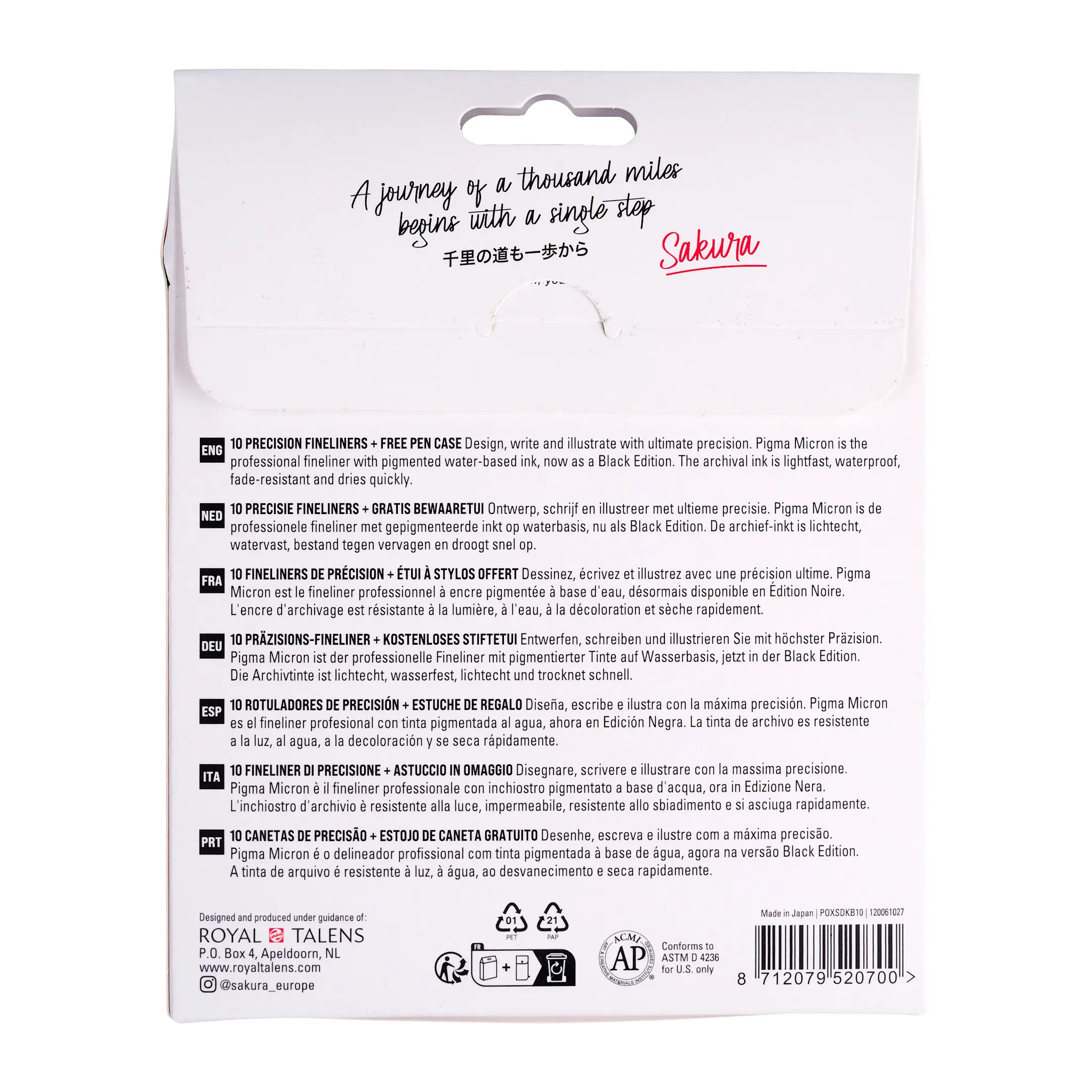 SAKURA Set 10 Sakura Pigma Micron Black Édition + Étui À Stylo Offert