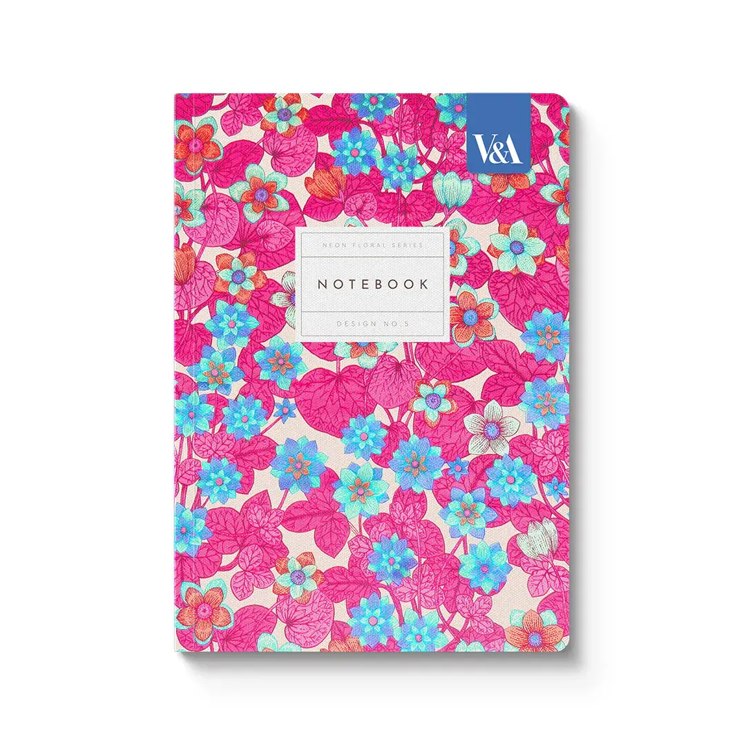 OHH DEER Neon Floral Pink and Blue Premium Perfect Bound Notebook (A5) (12538)