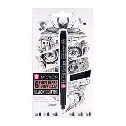 SAKURA Set 6 Sakura Pigma Micron Black Edition + étui à stylo offert