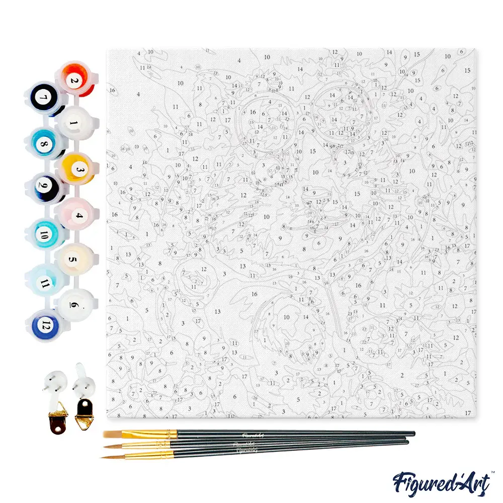 FIGURED'ART Mini Peinture par Numéros Hamster Fantaisie Et Fleurs 20X20Cm Toile Tendue Sur Chassis