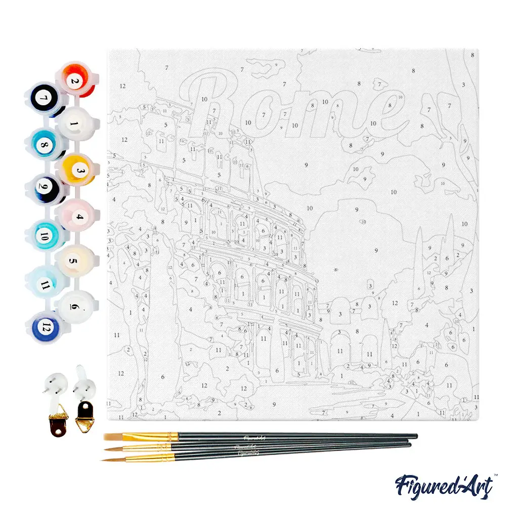 FIGURED'ART Mini Peinture par Numéros Colisée De Rome 20X20Cm Toile Tendue Sur Chassis