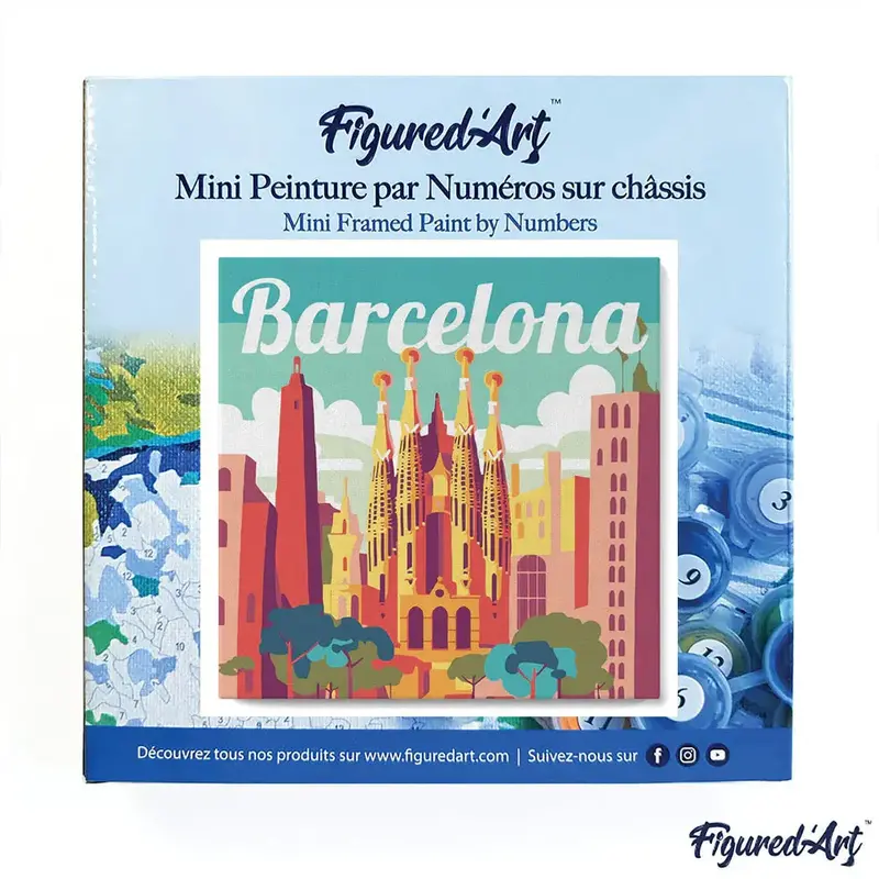 FIGURED'ART Mini Peinture par Numéros Sagrada À Barcelone 20X20Cm Toile Tendue Sur Chassis