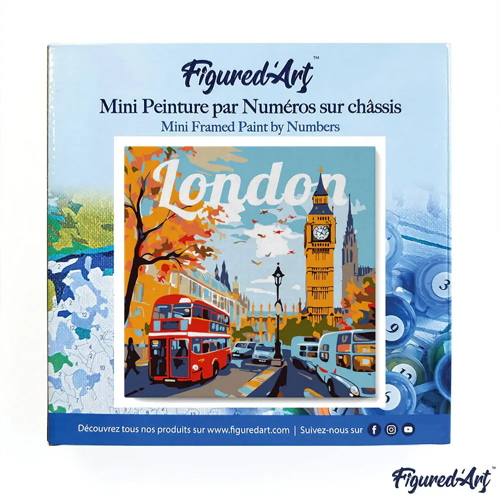 FIGURED'ART Mini Peinture par Numéros Big Ben Londres 20X20Cm Toile Tendue Sur Chassis