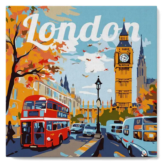 FIGURED'ART Mini Peinture par Numéros Big Ben Londres 20X20Cm Toile Tendue Sur Chassis