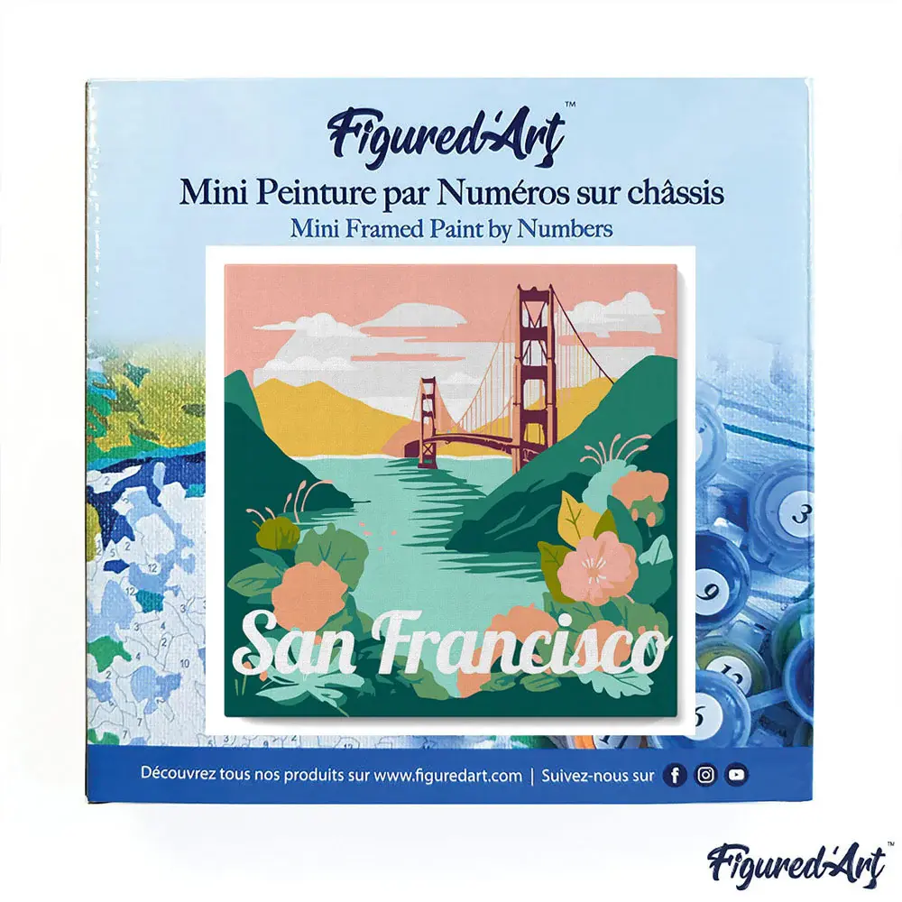 FIGURED'ART Mini Peinture par Numéros San Francisco 20X20Cm Toile Tendue Sur Chassis