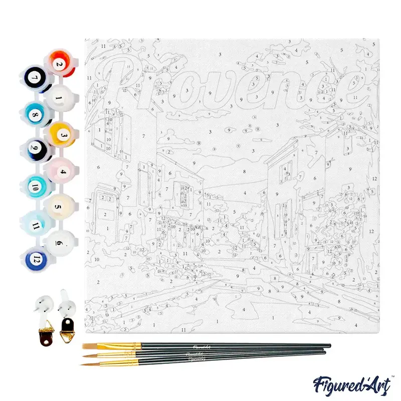 FIGURED'ART Mini Peinture par Numéros Printemps En Provence 20X20Cm Toile Tendue Sur Chassis