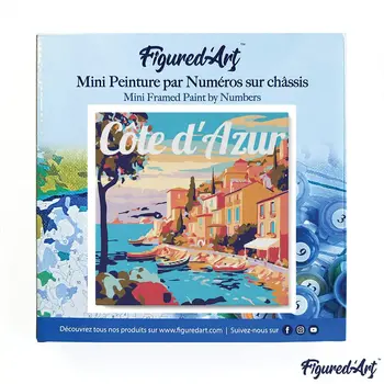 FIGURED'ART Mini Peinture par Numéros Côte D'Azur 20X20Cm Toile Tendue Sur Chassis