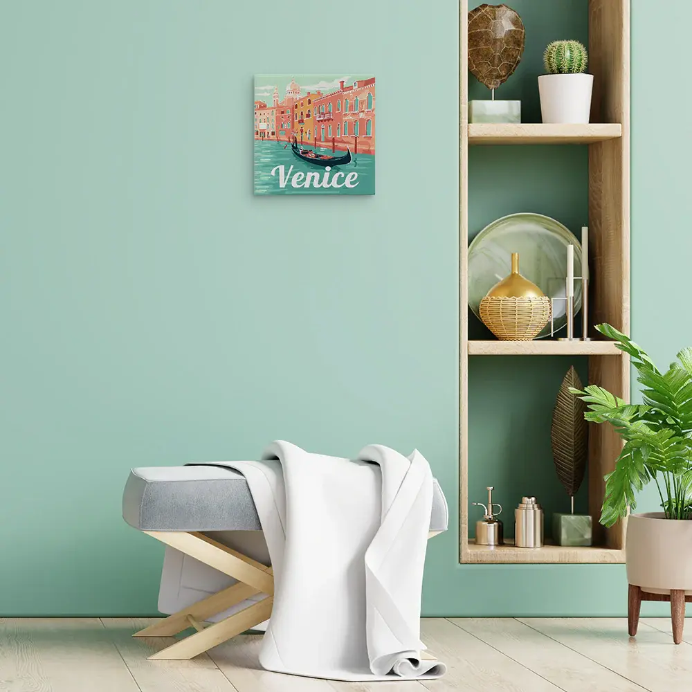 FIGURED'ART Mini Peinture par Numéros Gondoles À Venise 20X20Cm Toile Tendue Sur Chassis