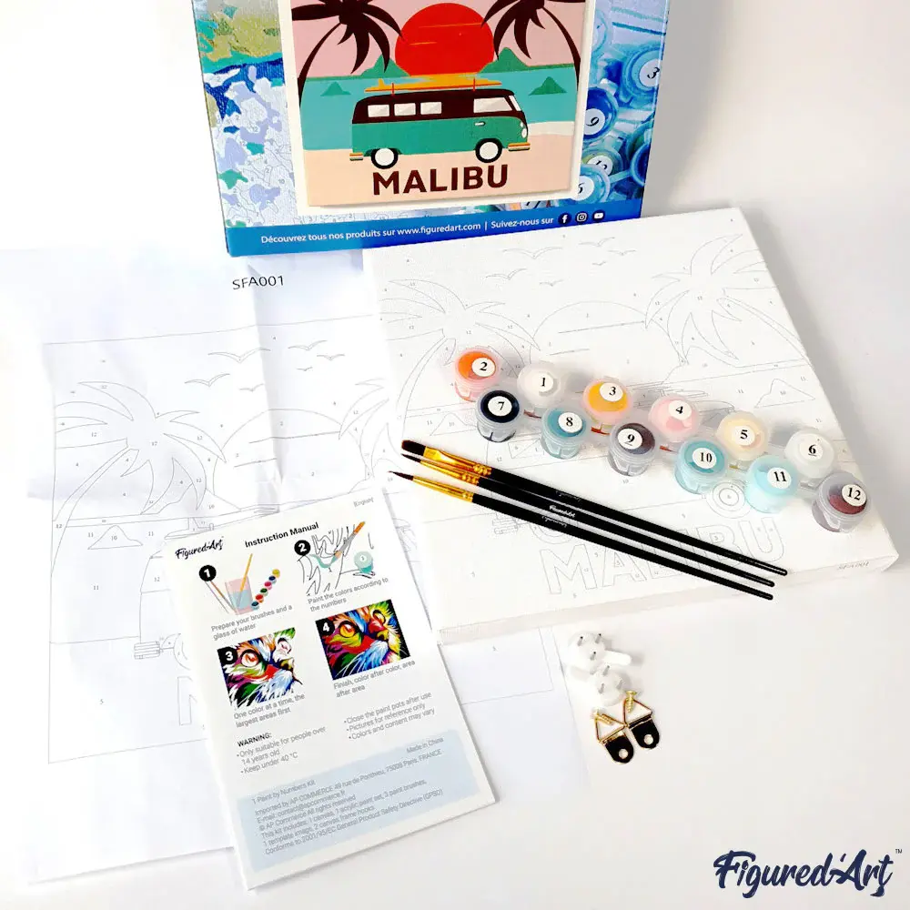 FIGURED'ART Mini Peinture par Numéros Gondoles À Venise 20X20Cm Toile Tendue Sur Chassis