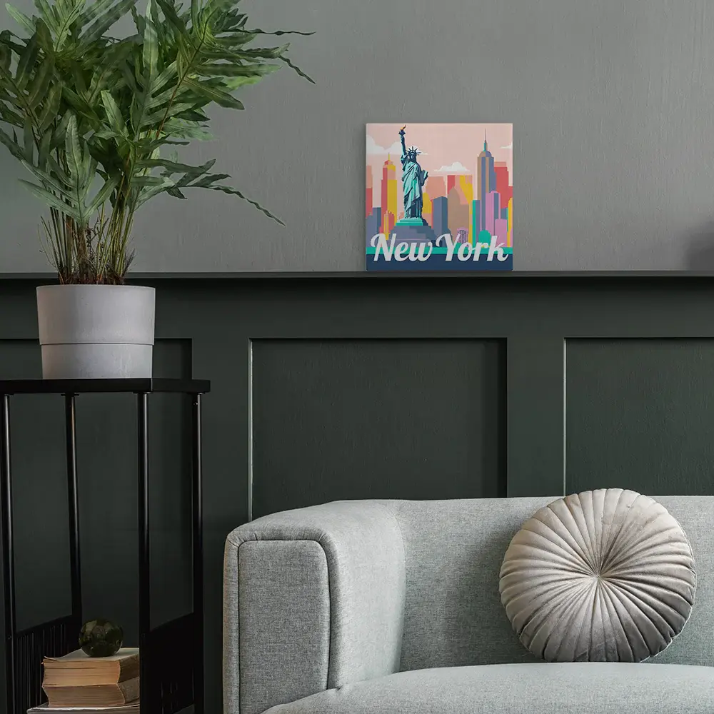 FIGURED'ART Mini Peinture par Numéros Statue De La Liberté 20X20Cm Toile Tendue Sur Chassis