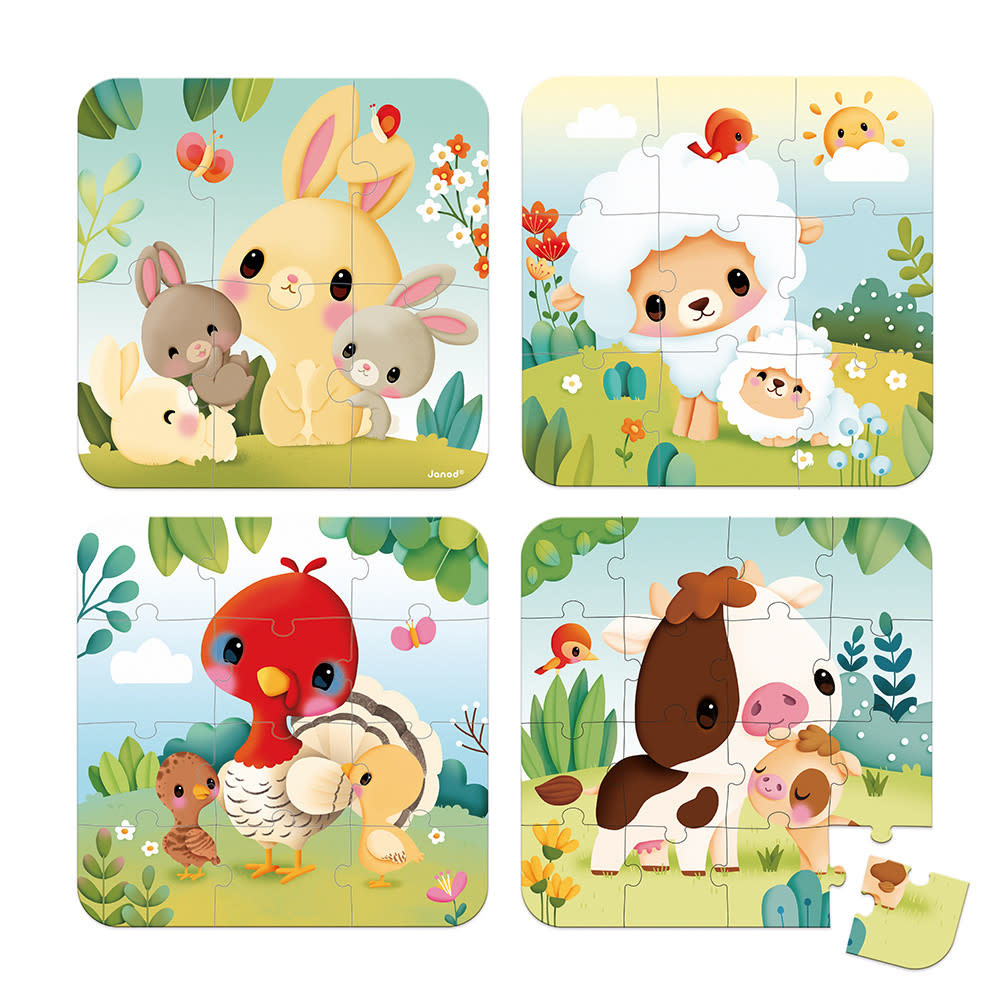 JANOD 4 Puzzles Animaux Ferme (6-9-12-16 Pcs)