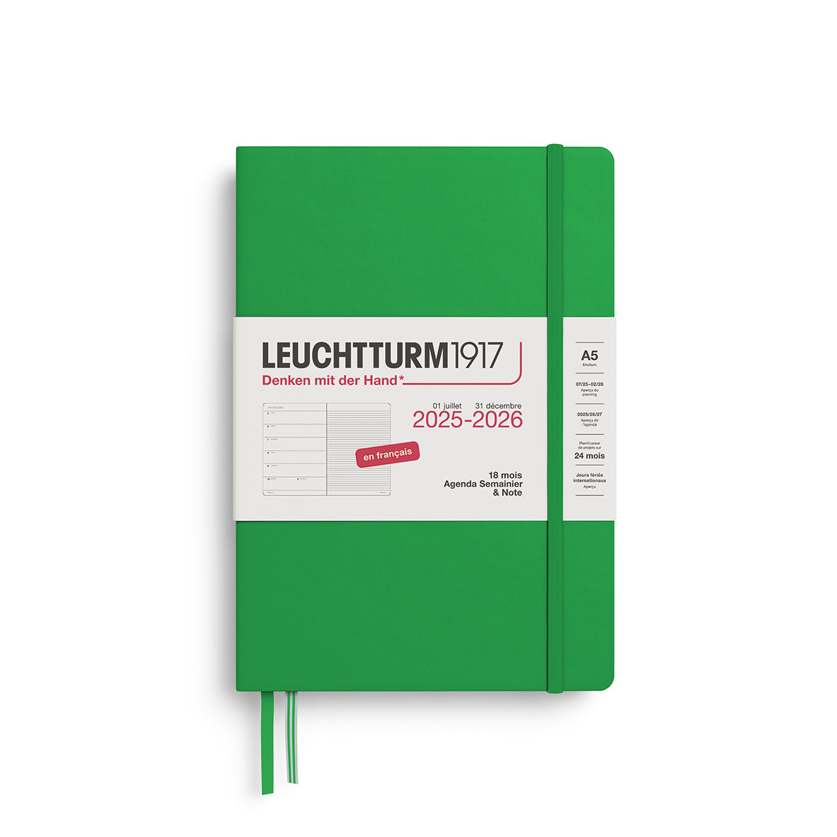 LEUCHTTURM 1917 Agenda Semainier & Carnet de notes Medium (A5) 2025-2026 Spring Leaf 18 mois Français