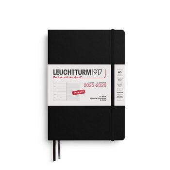 LEUCHTTURM 1917 Agenda Semainier & Carnet de notes Medium (A5) 2025-2026 Noir 18 mois Français