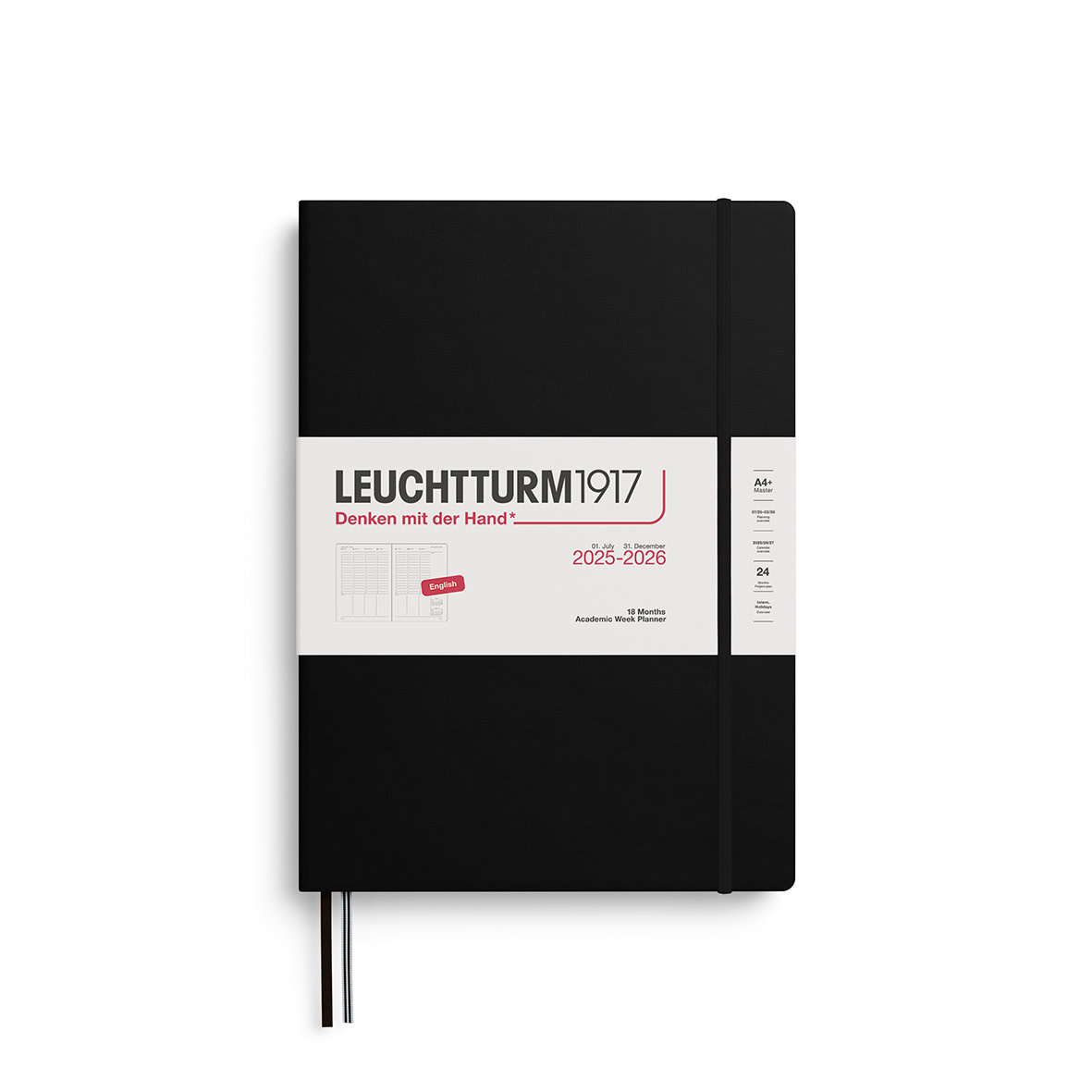 LEUCHTTURM 1917 Planificateur Semainier Universitaire Master (A4+) 2025-2026 Noir 18 mois Anglais