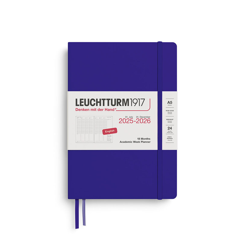 LEUCHTTURM 1917 Planificateur Semainier Universitaire Medium (A5) 2026 Ink 18 mois Anglais