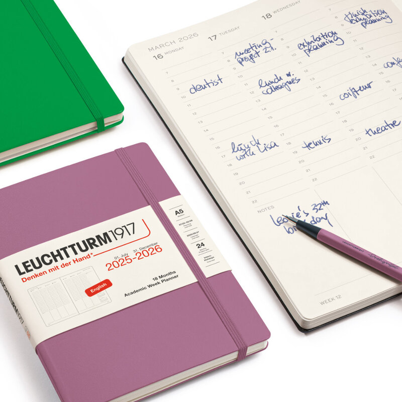 LEUCHTTURM 1917 Agenda Semainier & Carnet de notes Medium (A5) 2025-2026 Noir 18 mois Français