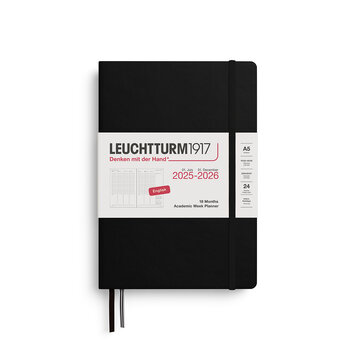 LEUCHTTURM 1917 Planificateur Semainier Universitaire Medium (A5) 22025-2026 Noir 18 mois Anglais