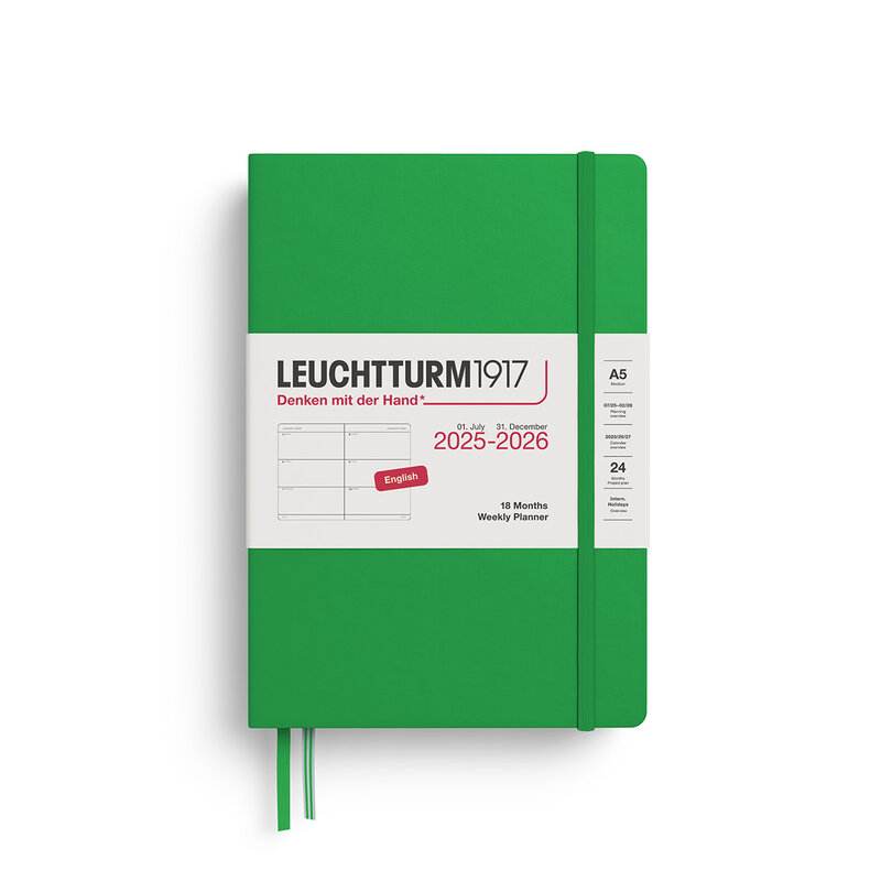 LEUCHTTURM 1917 Agenda Semainier Horizontal Medium (A5) 2025-2026 Spring Leaf 18 mois Anglais