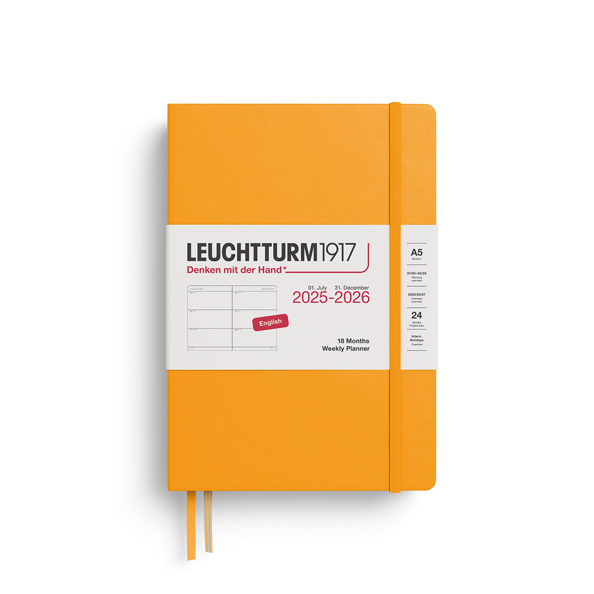 LEUCHTTURM 1917 Agenda Semainier Horizontal Medium (A5) 2025-2026 Rising Sun 18 mois Anglais