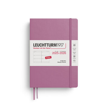 LEUCHTTURM 1917 Agenda Semainier Horizontal Medium (A5) 2025-2026 Dusty Rose 18 mois Anglais