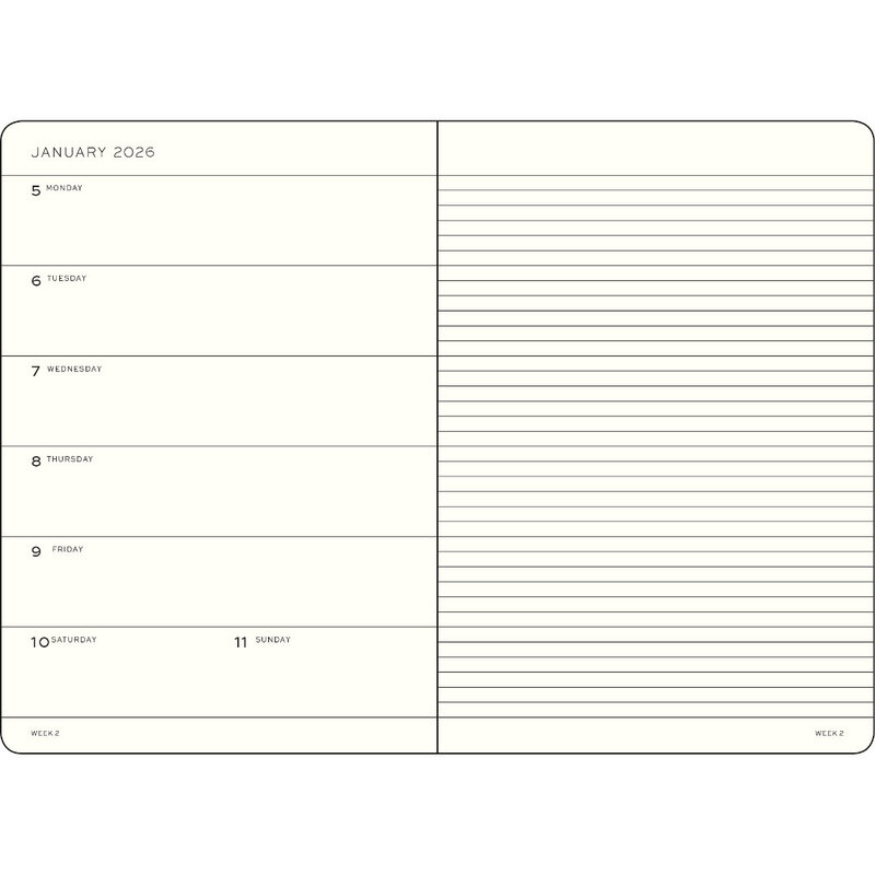 LEUCHTTURM 1917 Agenda Semainier & Carnet de notes Medium (A5) 2025-2026 Couverture souple Noir 18 mois Anglais