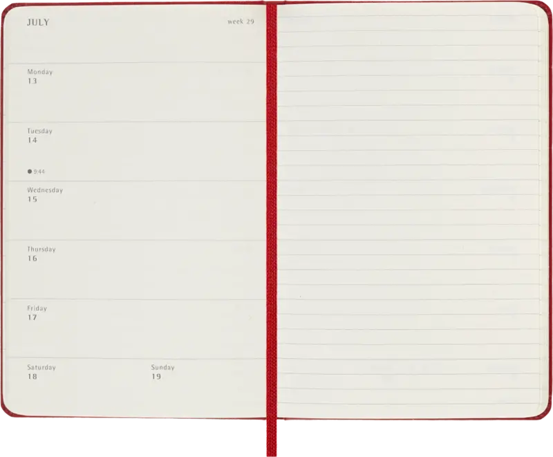 MOLESKINE Semainier horizontal+notes 18 mois Format de poche Couverture rigide Rouge Écarlate