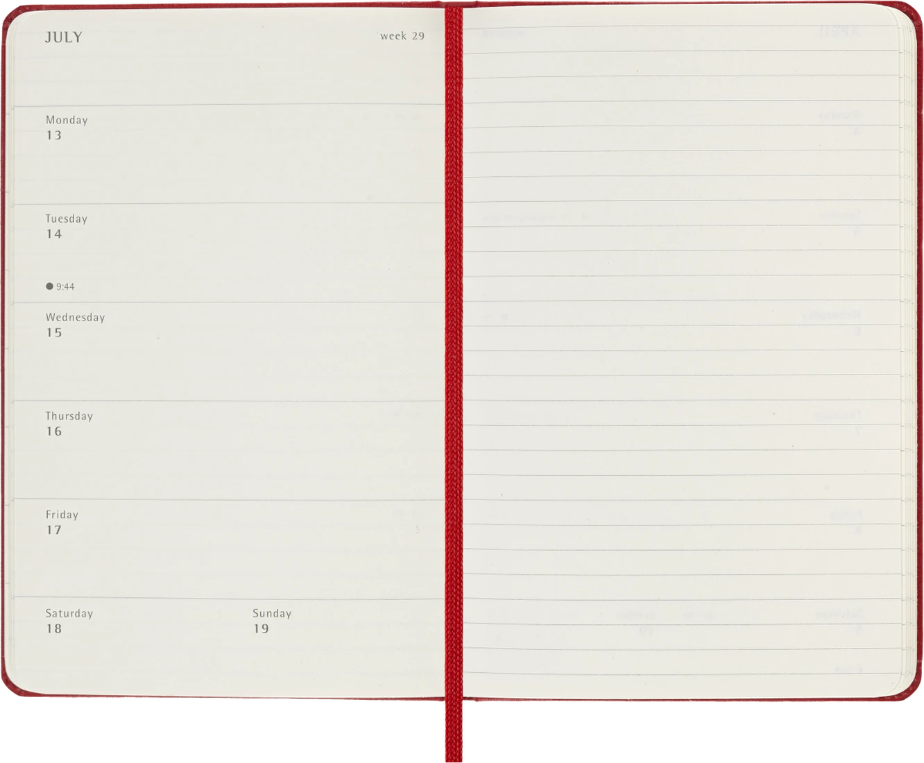 MOLESKINE Semainier horizontal+notes 18 mois Grand format Couverture souple Rouge Écarlate