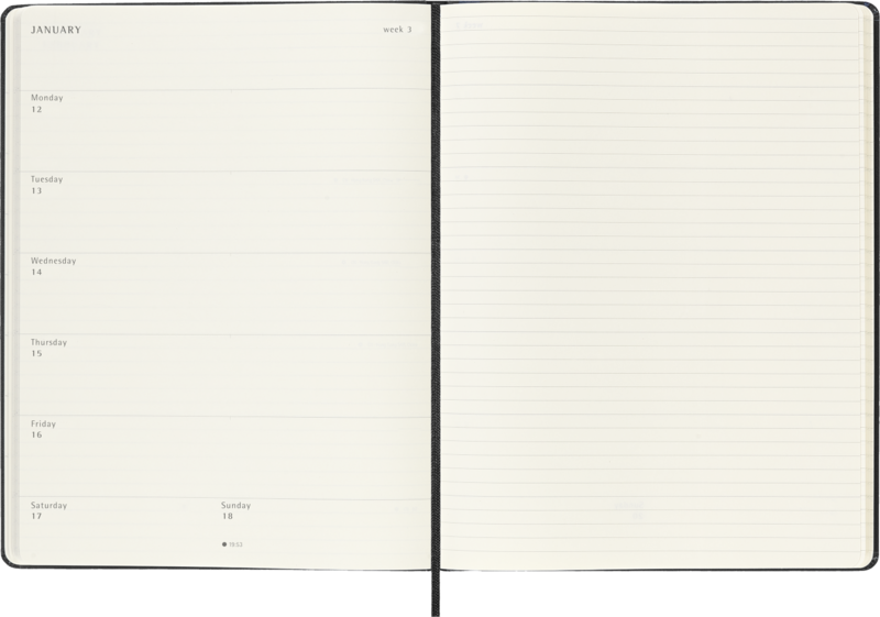MOLESKINE Semainier horizontal+notes 18 mois Format XL Couverture rigide Noir