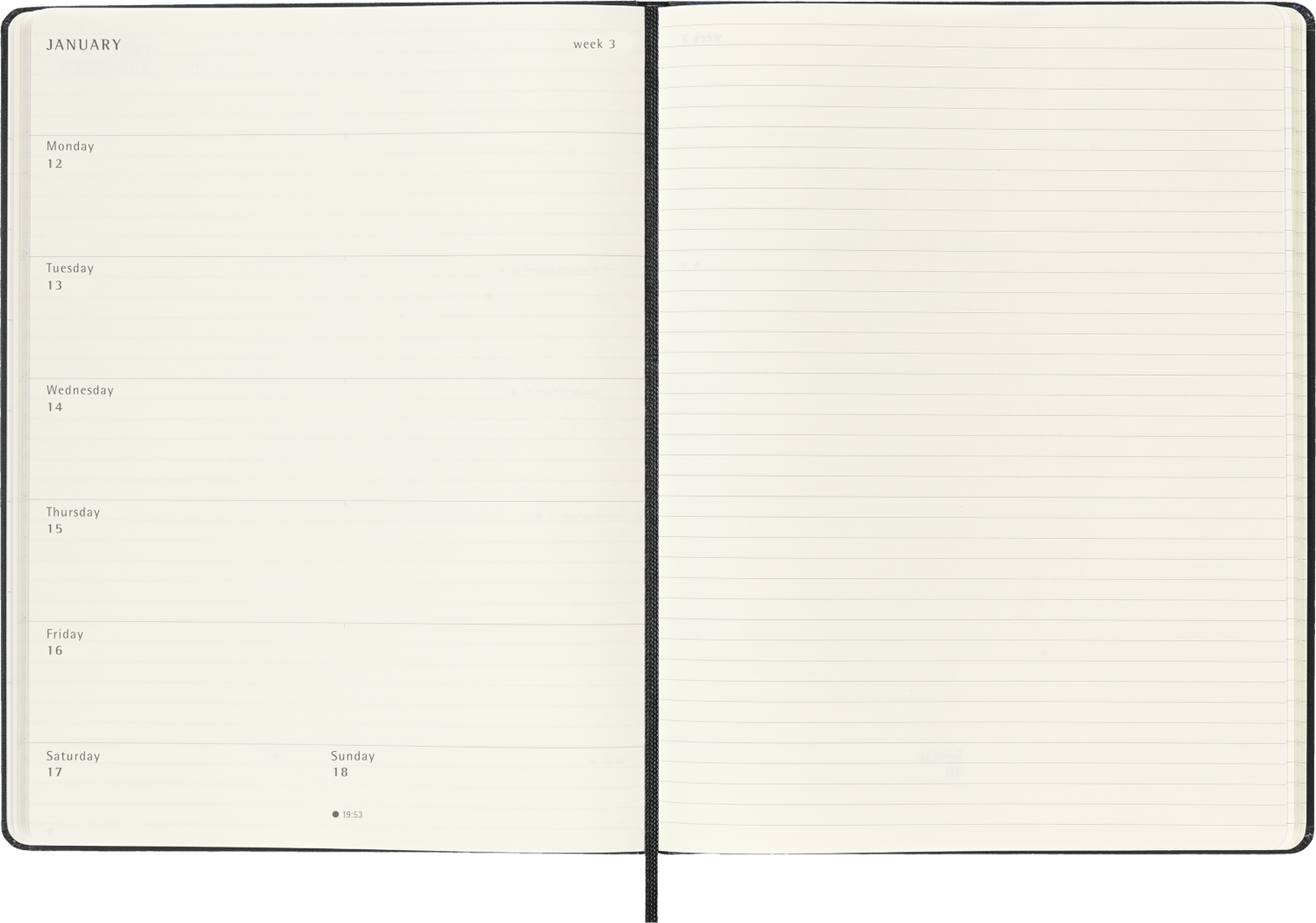 MOLESKINE Semainier horizontal+notes 18 mois Format XL Couverture rigide Noir