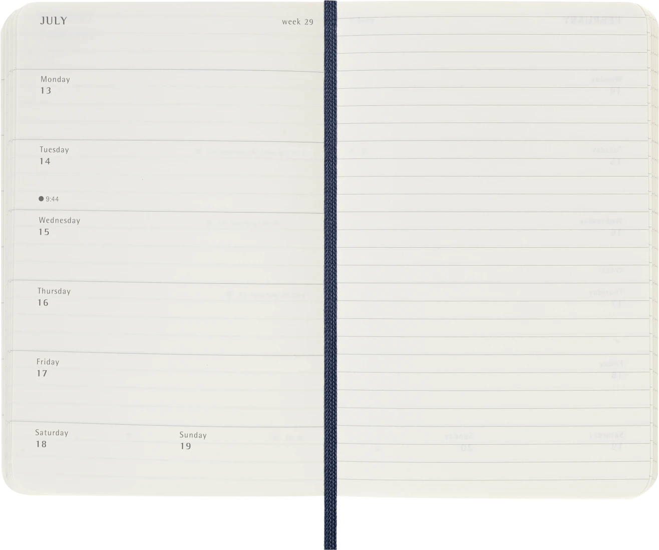 MOLESKINE Semainier horizontal+notes 18 mois Grand format Couverture rigide Bleu saphir