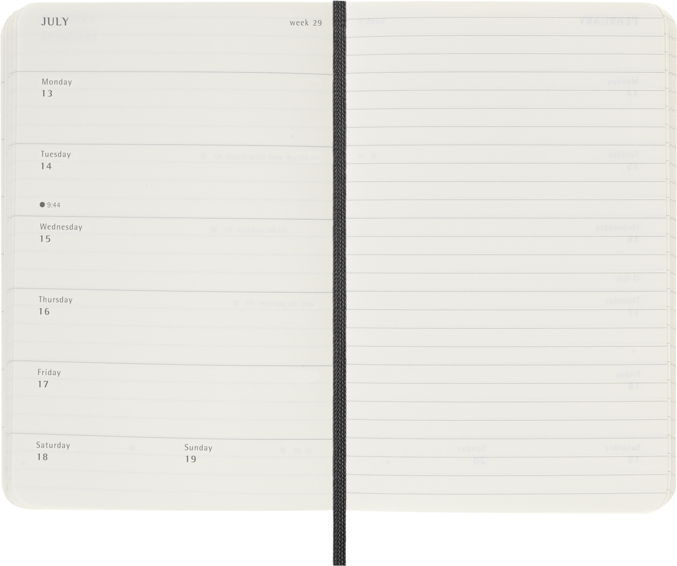 MOLESKINE Semainier horizontal+notes 18 mois Format de poche Couverture rigide Noir