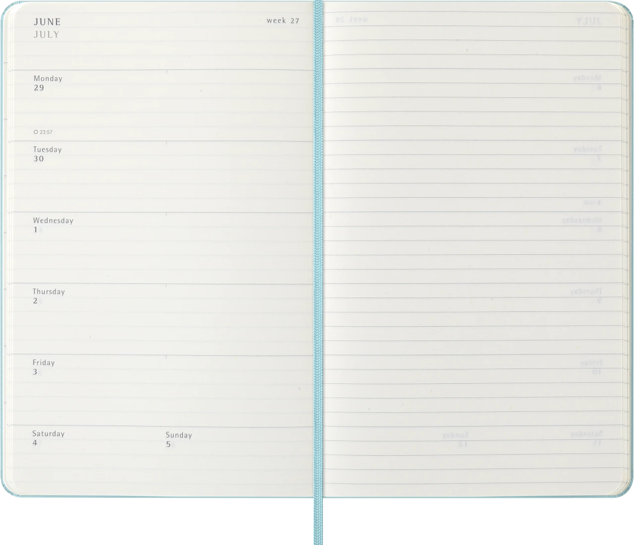 MOLESKINE Semainier horizontal+notes 18 mois Grand format Couverture rigide Aquamarine