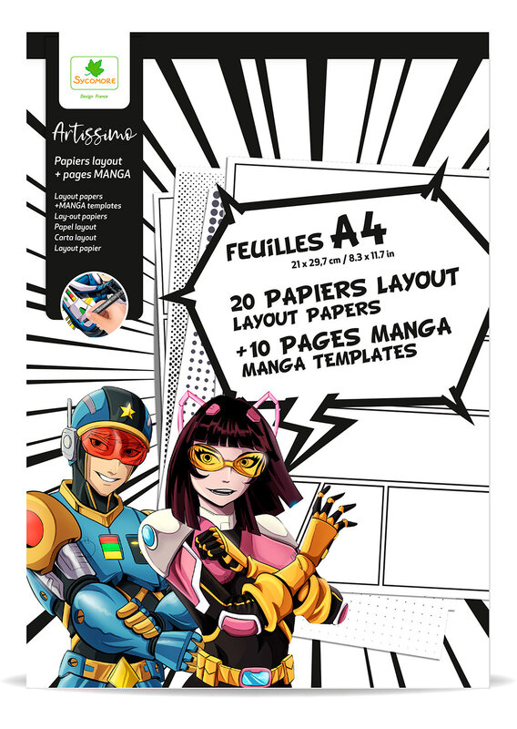 SYCOMORE Manga - Bloc de feuilles Layout A4 + Textures