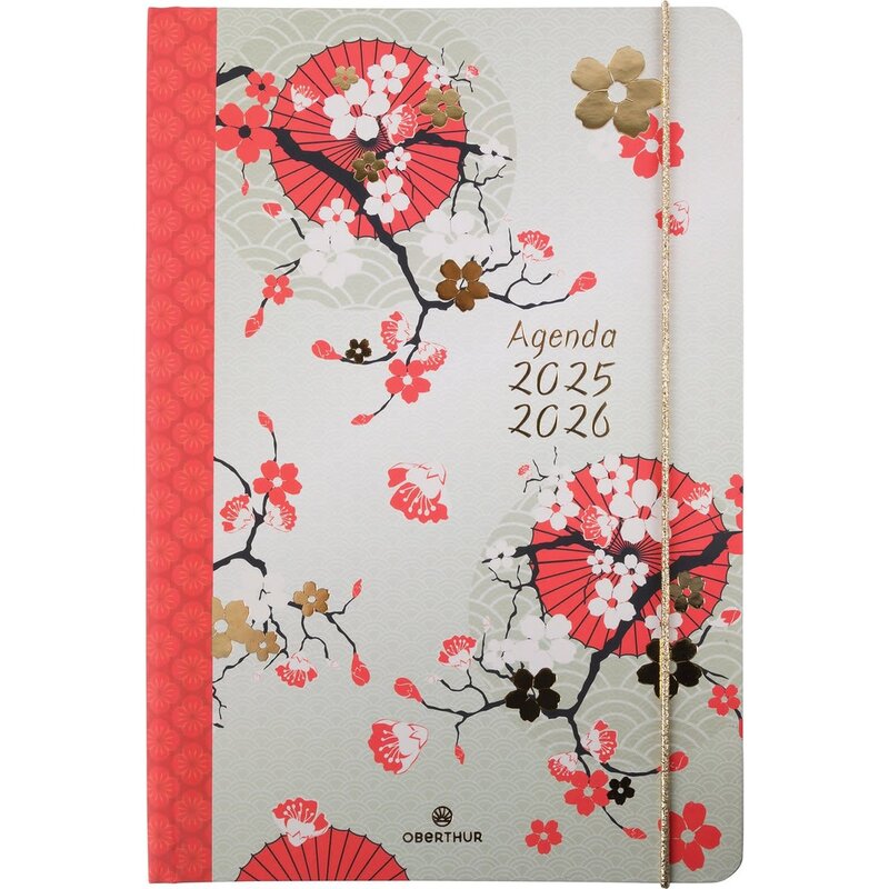 OBERTHUR Agenda à élastique Sakura 25 1 semaine sur 2 pages 17x24,5cm Fleurs Cerisiers