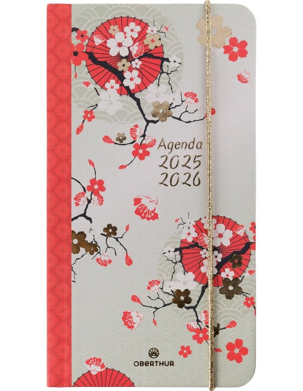 OBERTHUR Agenda de poche à élastique Sakura 16P 1 semaine sur 2 pages 9,5x17,5cm Fleurs De Cerisiers