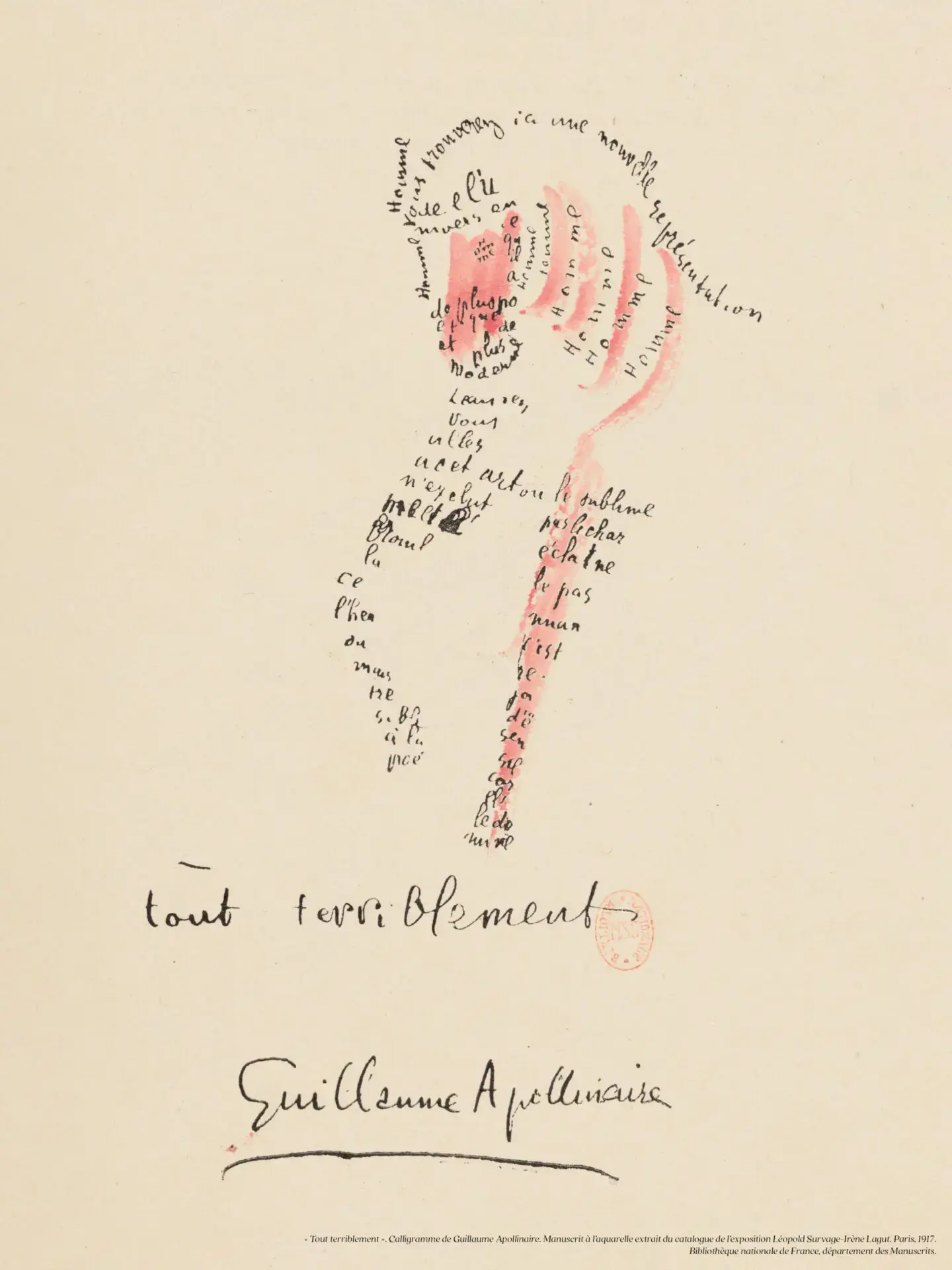 LES JOLIES PLANCHES Planche Calligramme d'Apollinaire - Tout terriblement