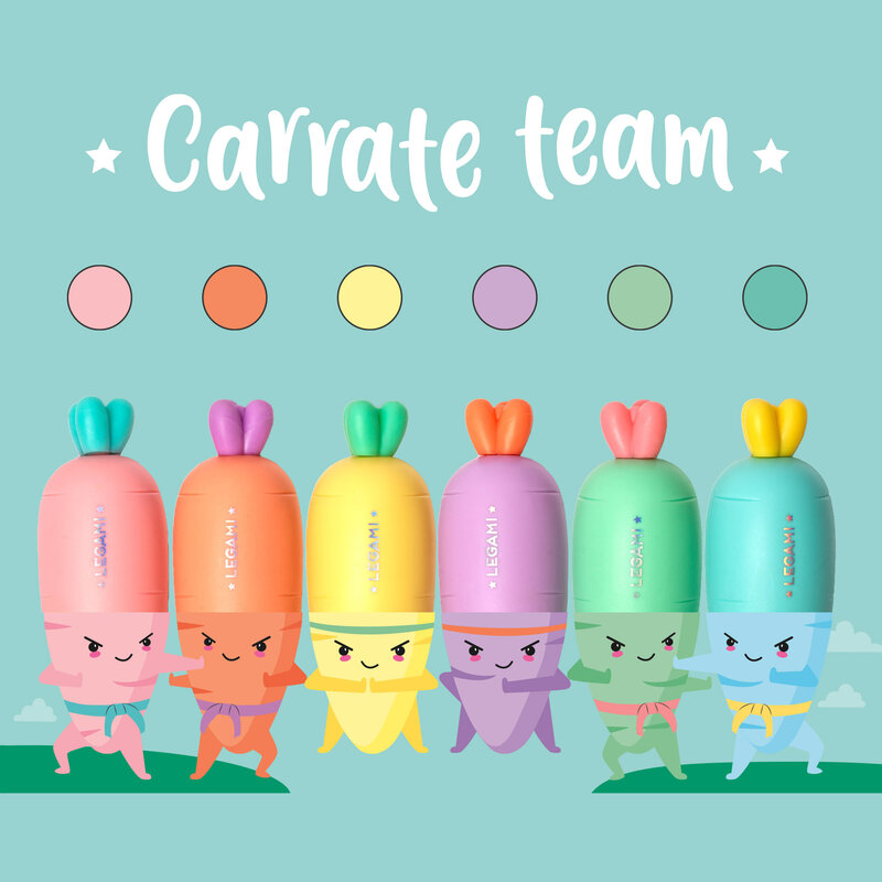 LEGAMI Set Of 6 Mini Highlighters - Carrate Team - Carrot
