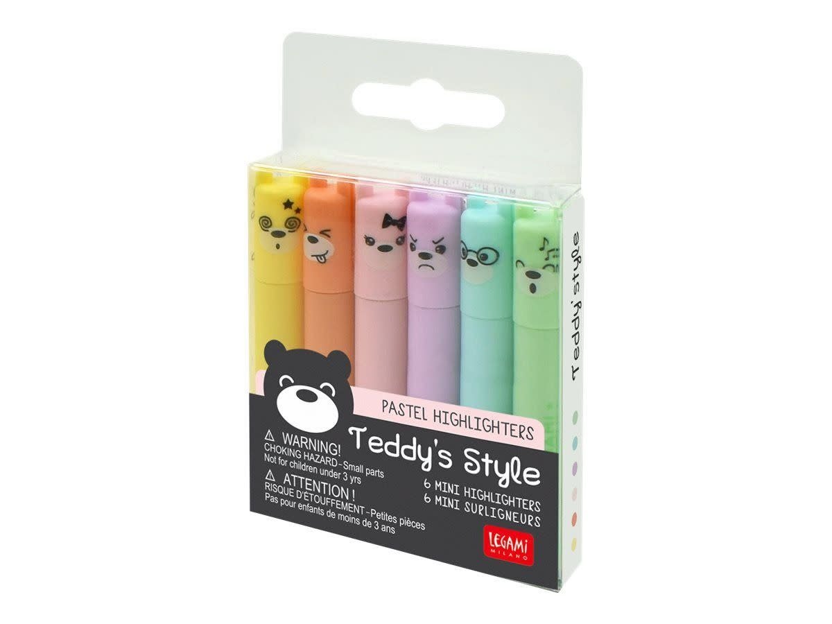 LEGAMI Set Of 6 Mini Highlighters - Teddy'S Style - Teddy Bear