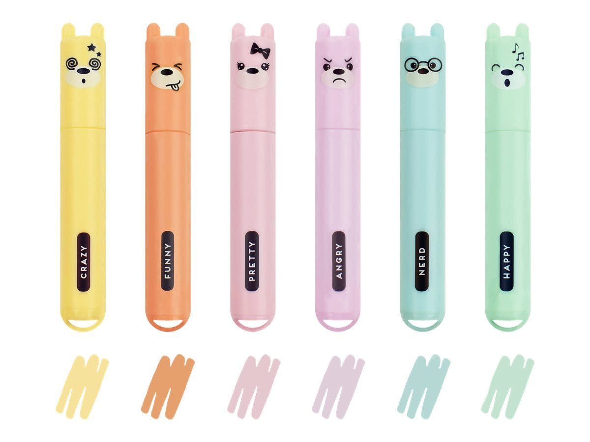 LEGAMI Set Of 6 Mini Highlighters - Teddy'S Style - Teddy Bear