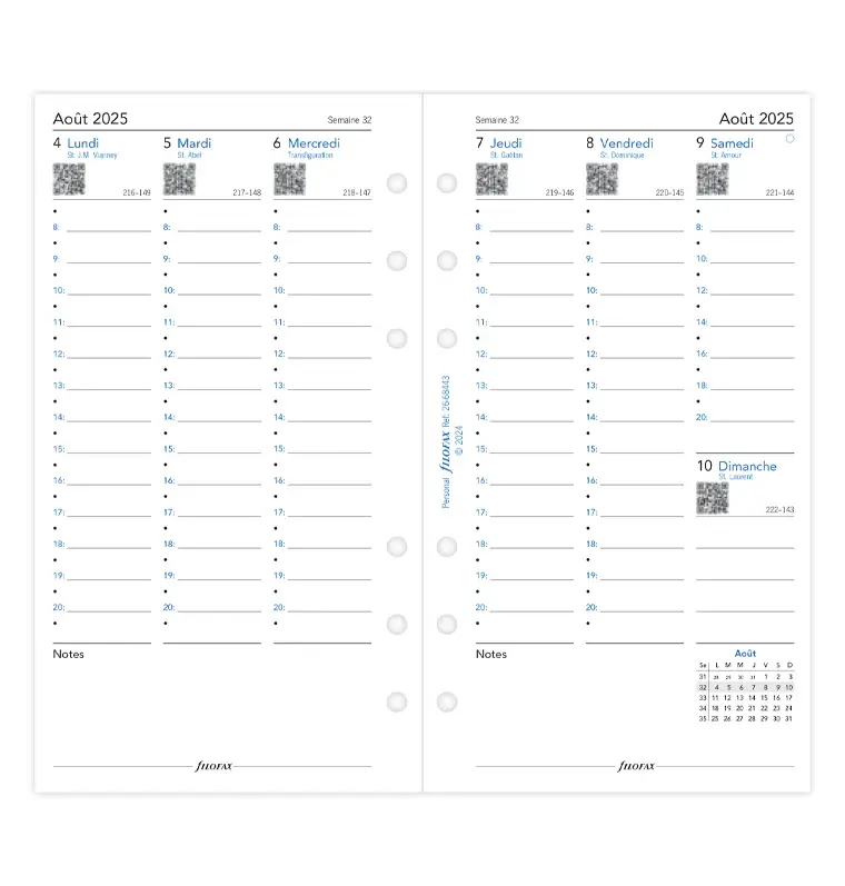 FILOFAX Recharge aout 2025-juillet 2026 1  semaine sur 2  pages français Personal