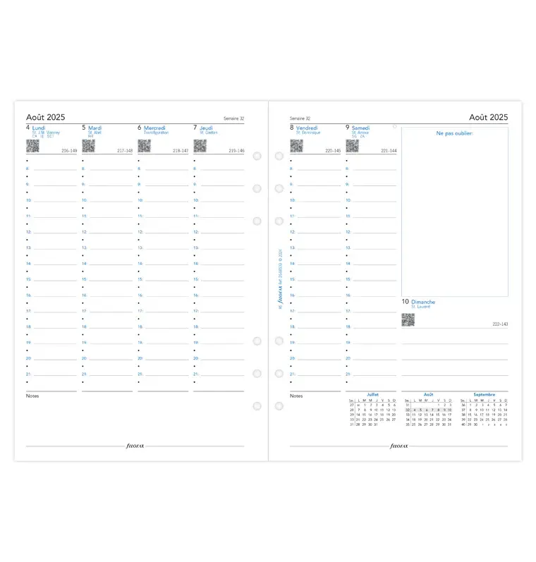 FILOFAX Recharge aout 2025-juillet 2026 1 semaine sur 2  pages français A5