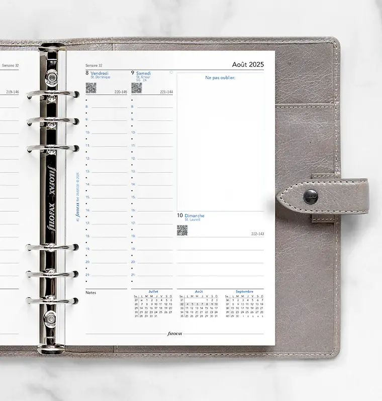 FILOFAX Recharge aout 2025-juillet 2026 1 semaine sur 2  pages français A5