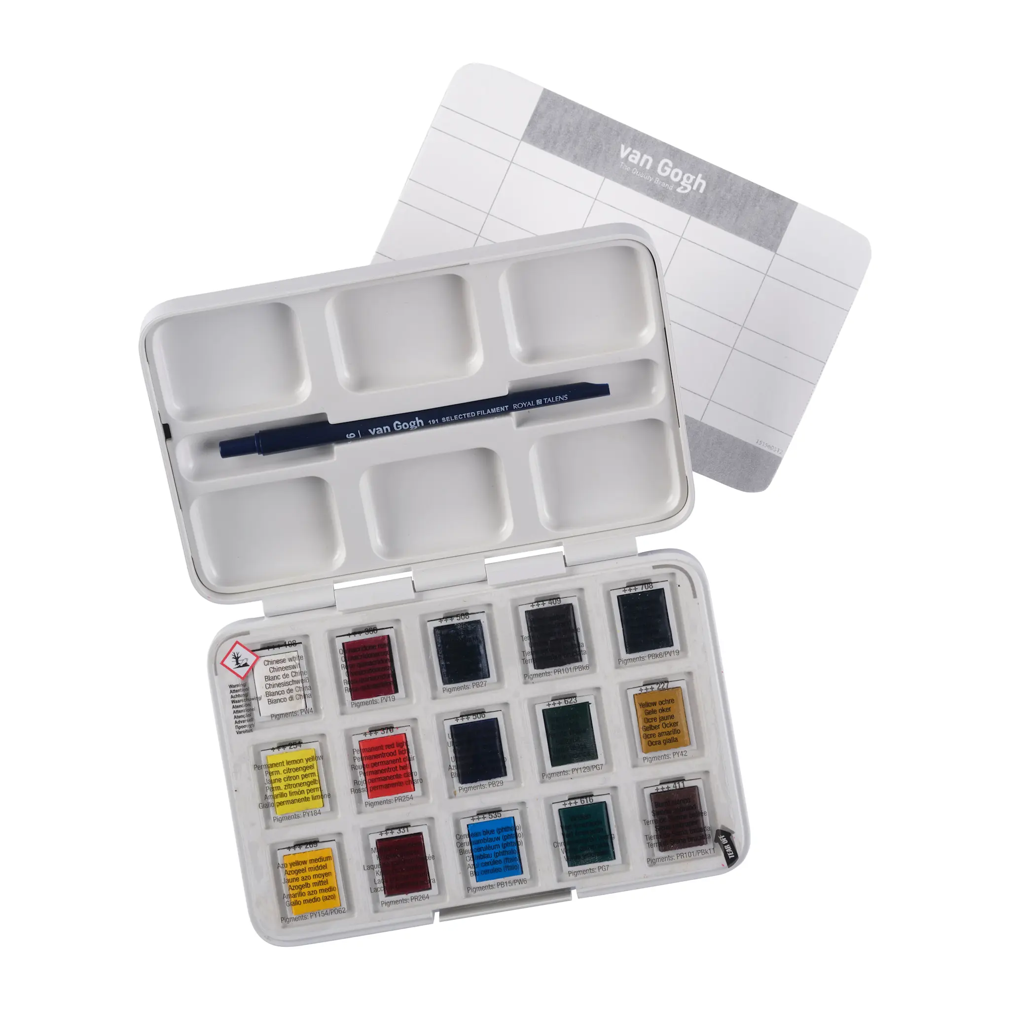 VAN GOGH Set de base de peinture à l'eau 12 couleurs en godets + 3 couleurs offertes, pocket box en plastique