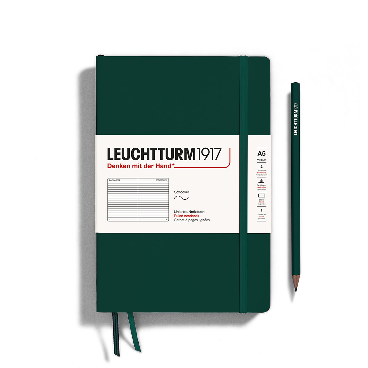 LEUCHTTURM 1917 Carnet de notes Couverture souple Forest Green, Medium (A5), 123 p., ligné