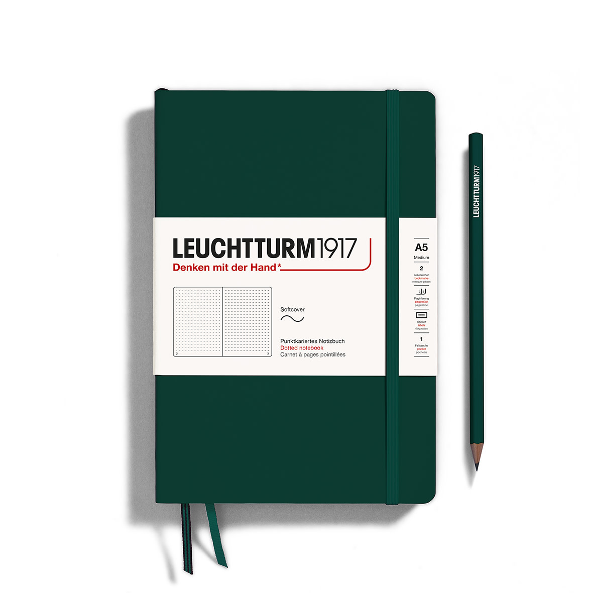 LEUCHTTURM 1917 Carnet de notes Couverture souple Forest Green, Medium (A5), 123 p., pointillé