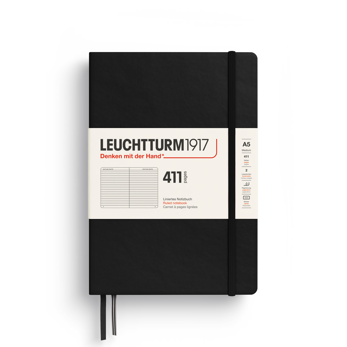 LEUCHTTURM 1917 Carnet de notes Couverture rigide Noir, Medium (A5), 411 p., ligné