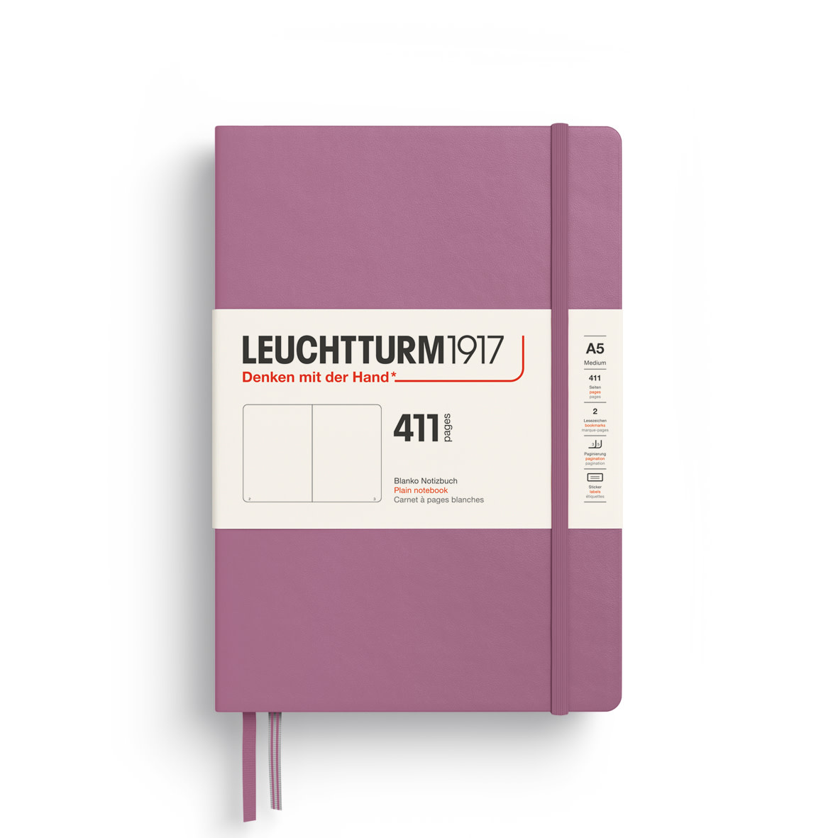 LEUCHTTURM 1917 Carnet de notes Couverture rigide Dusty Rose, Medium (A5), 411 p., blanc