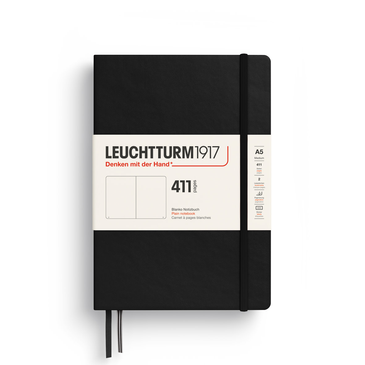 LEUCHTTURM 1917 Carnet de notes Couverture rigide Noir, Medium (A5), 411 p., blanc