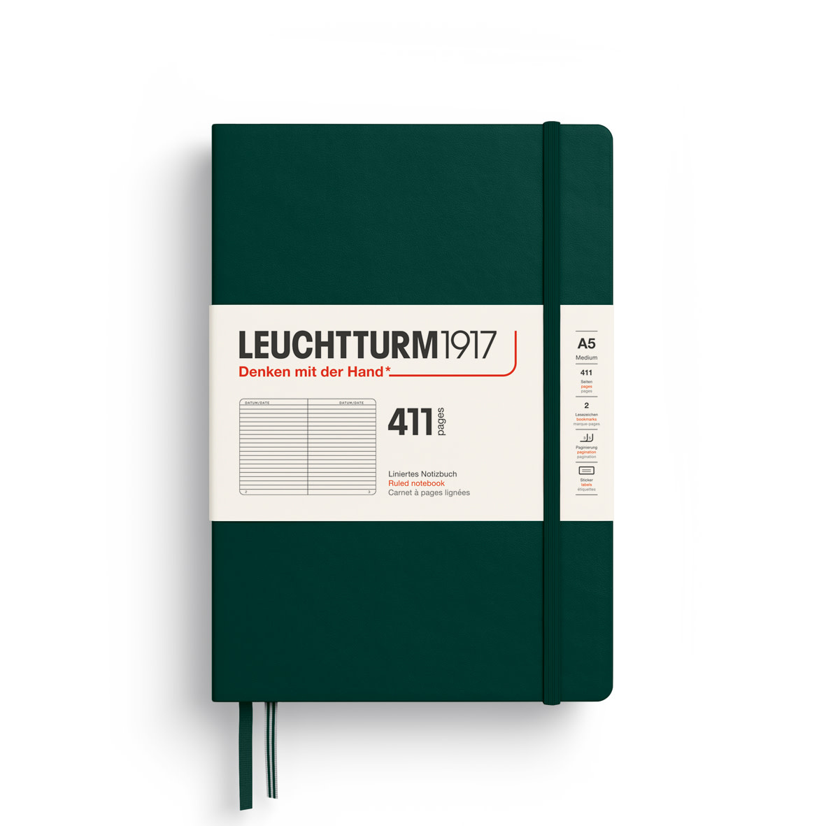 LEUCHTTURM 1917 Carnet de notes Couverture rigide Forest Green, Medium (A5), 411 p., ligné