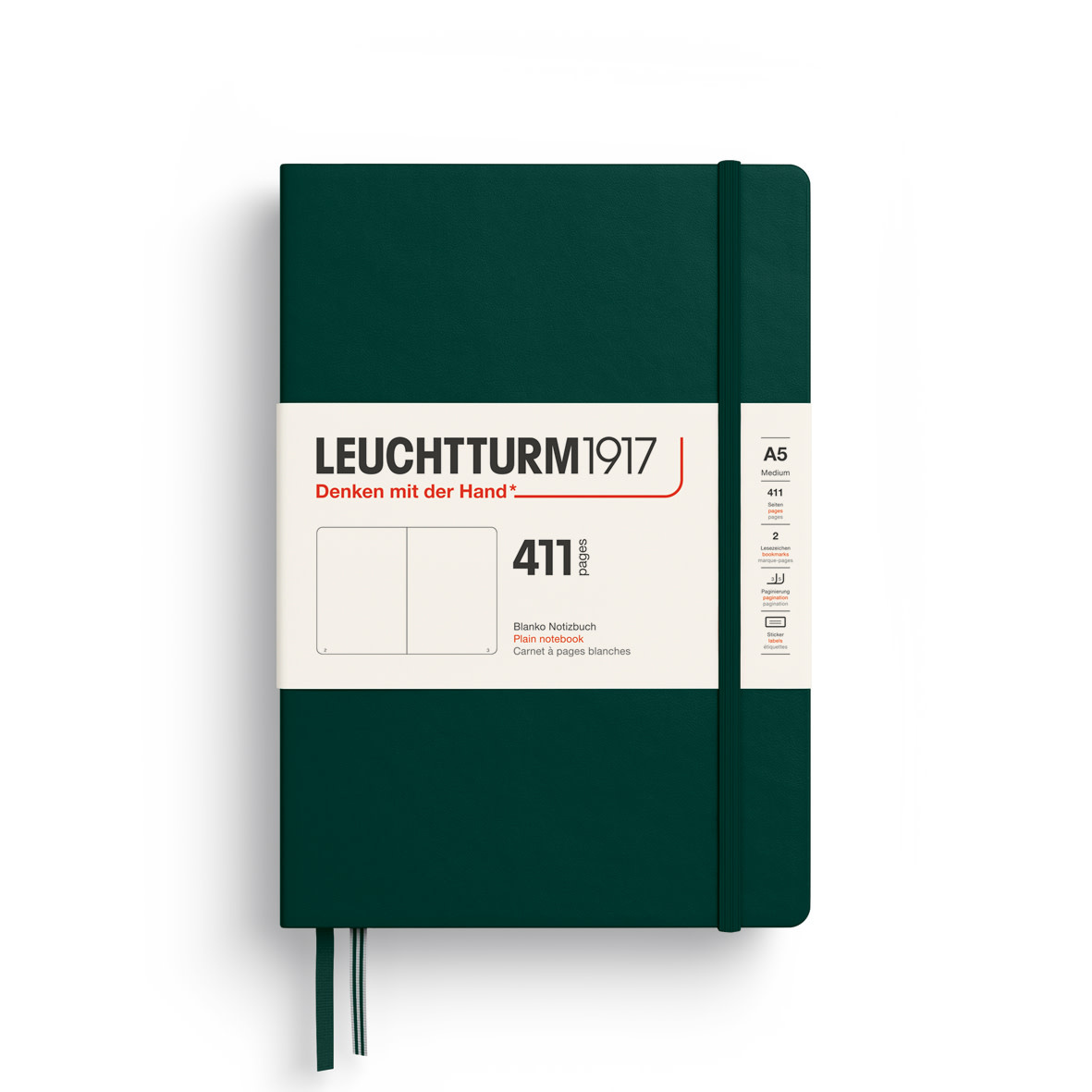 LEUCHTTURM 1917 Carnet de notes Couverture rigide Forest Green, Medium (A5), 411 p., blanc